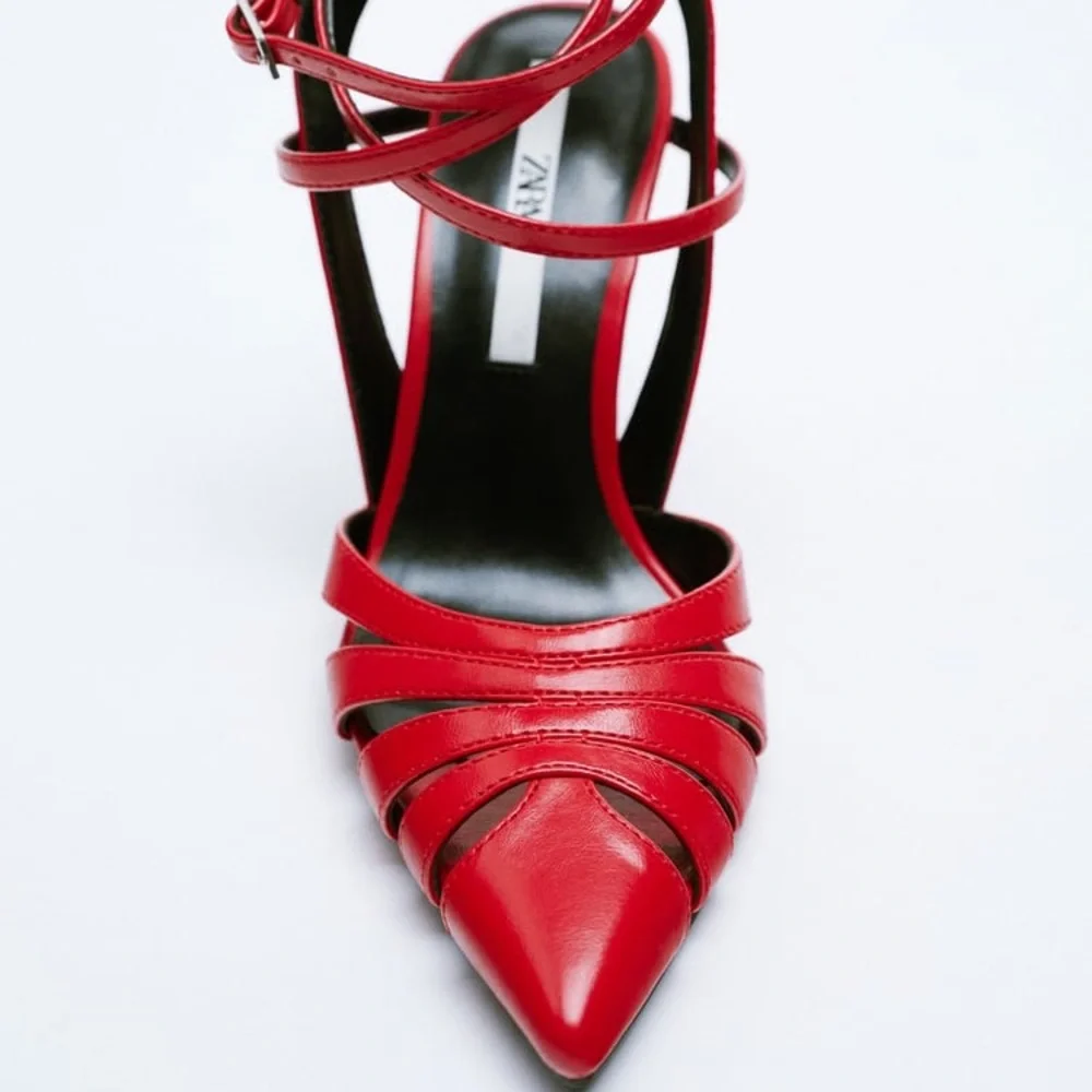 ZARA STRAPPY HEELED STILETTO SHOES RED BRAND NEW WITH TAGS US 6.5 EUR. 37 - Picture 5 of 6